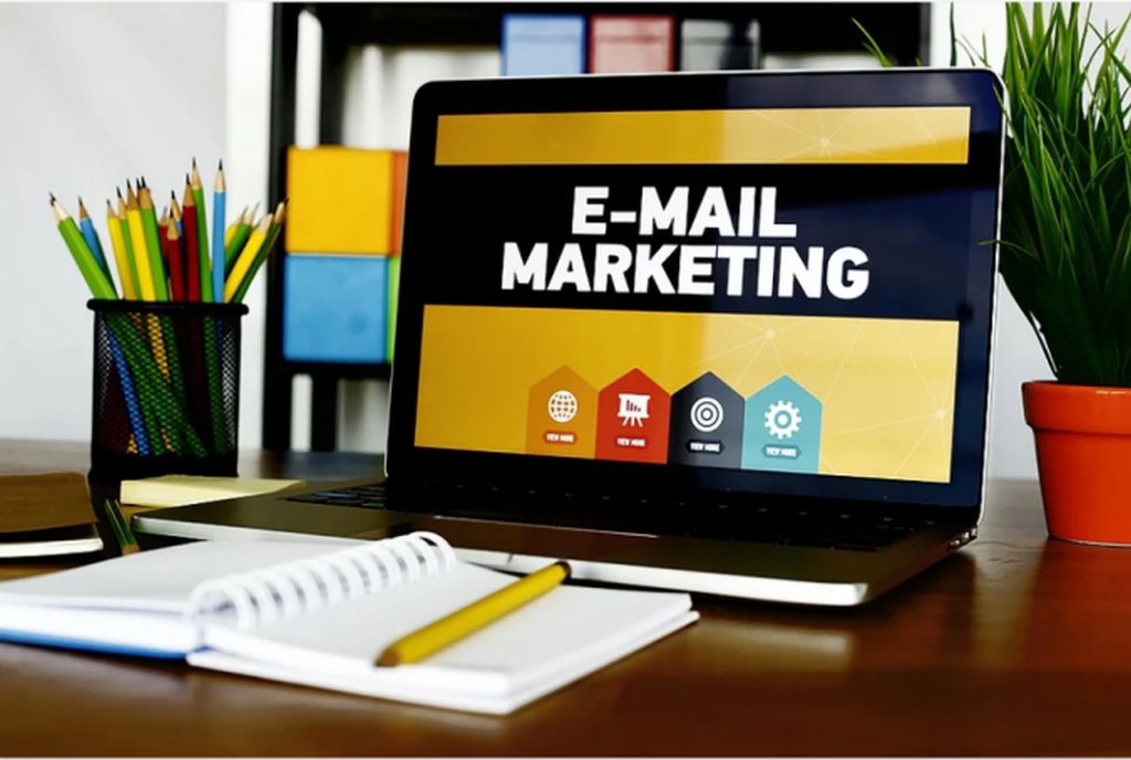 Laptop displaying email marketing banner