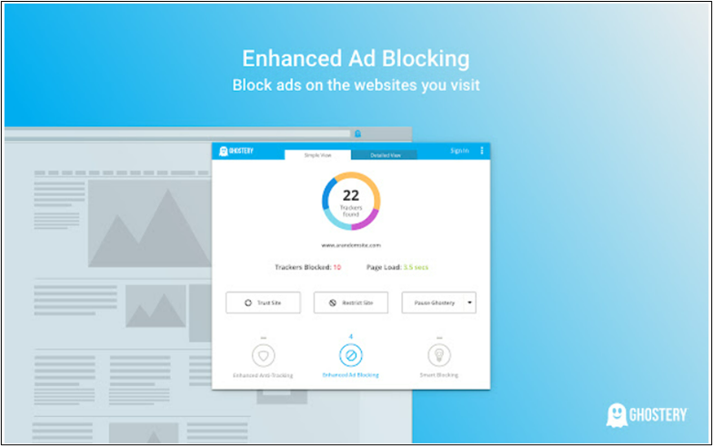 Ghostery enables faster browsing by blocking ads and trackers